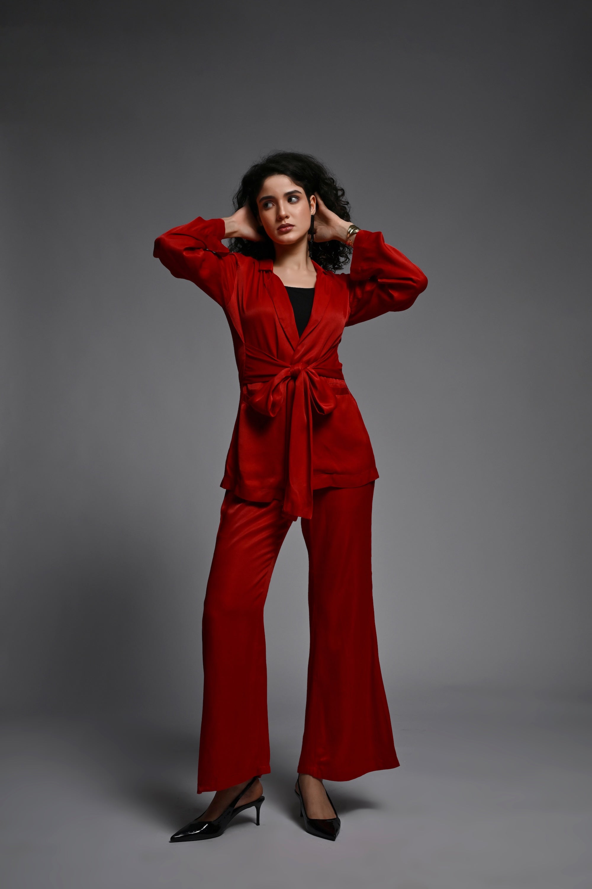 Red Co-ord set with front tie belt