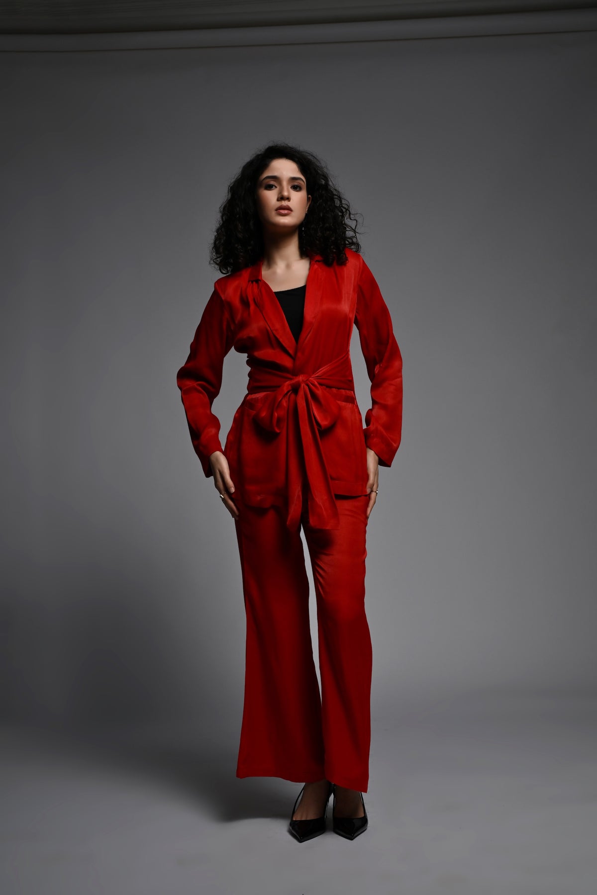Red Co-ord set with front tie belt