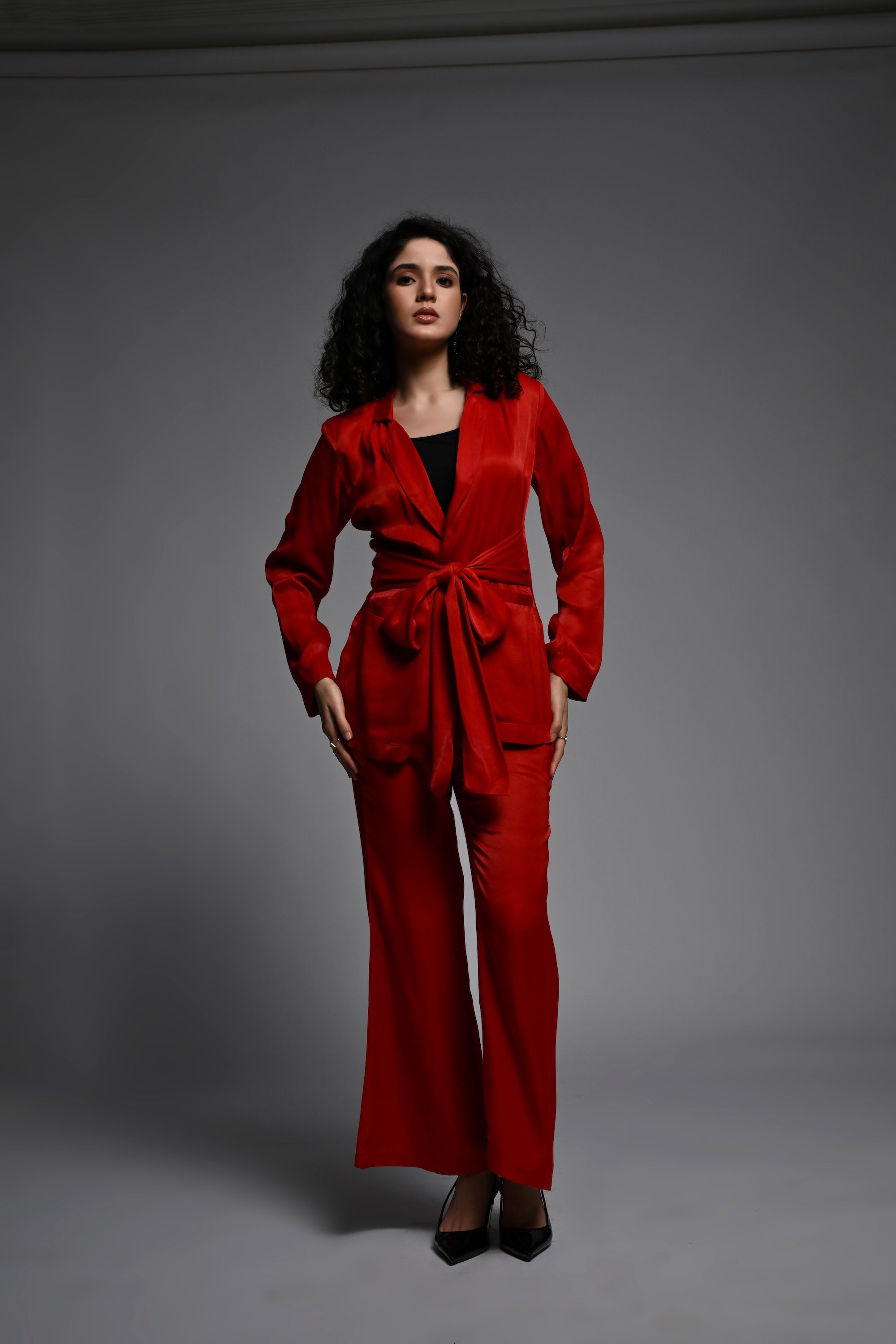 Red Co-ord set with front tie belt
