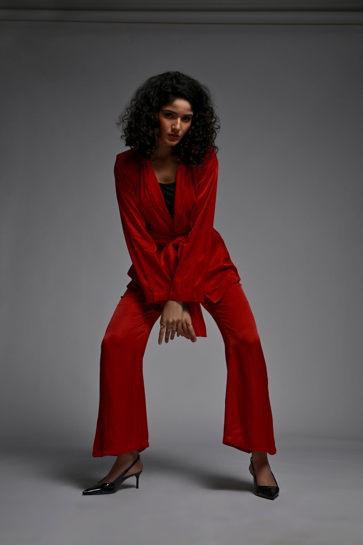 Red Co-ord set with front tie belt
