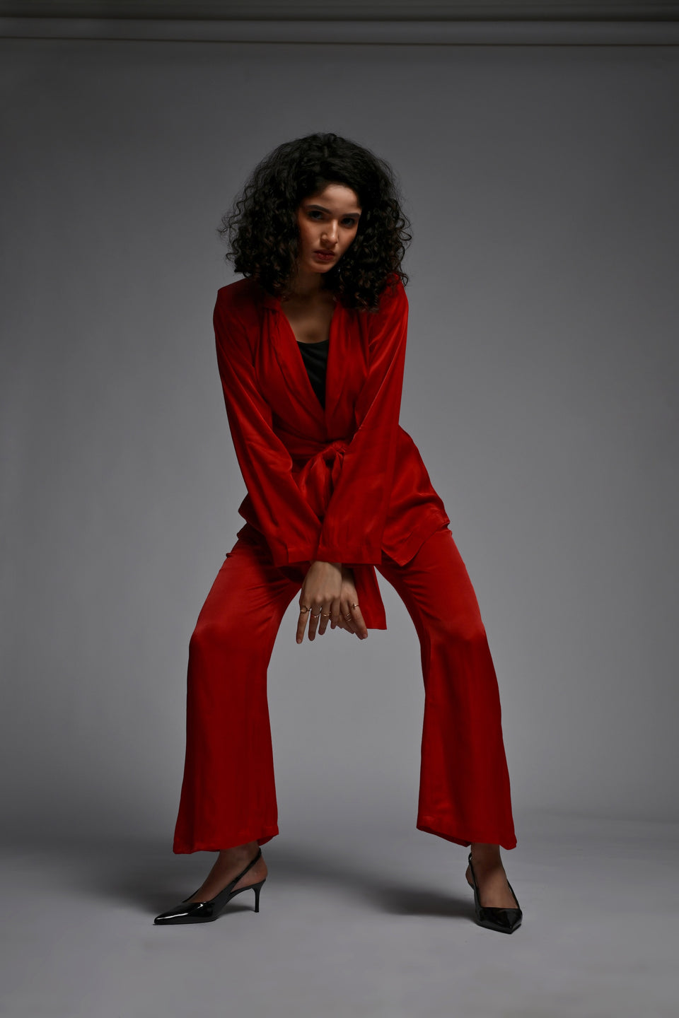 Red Co-ord set with front tie belt