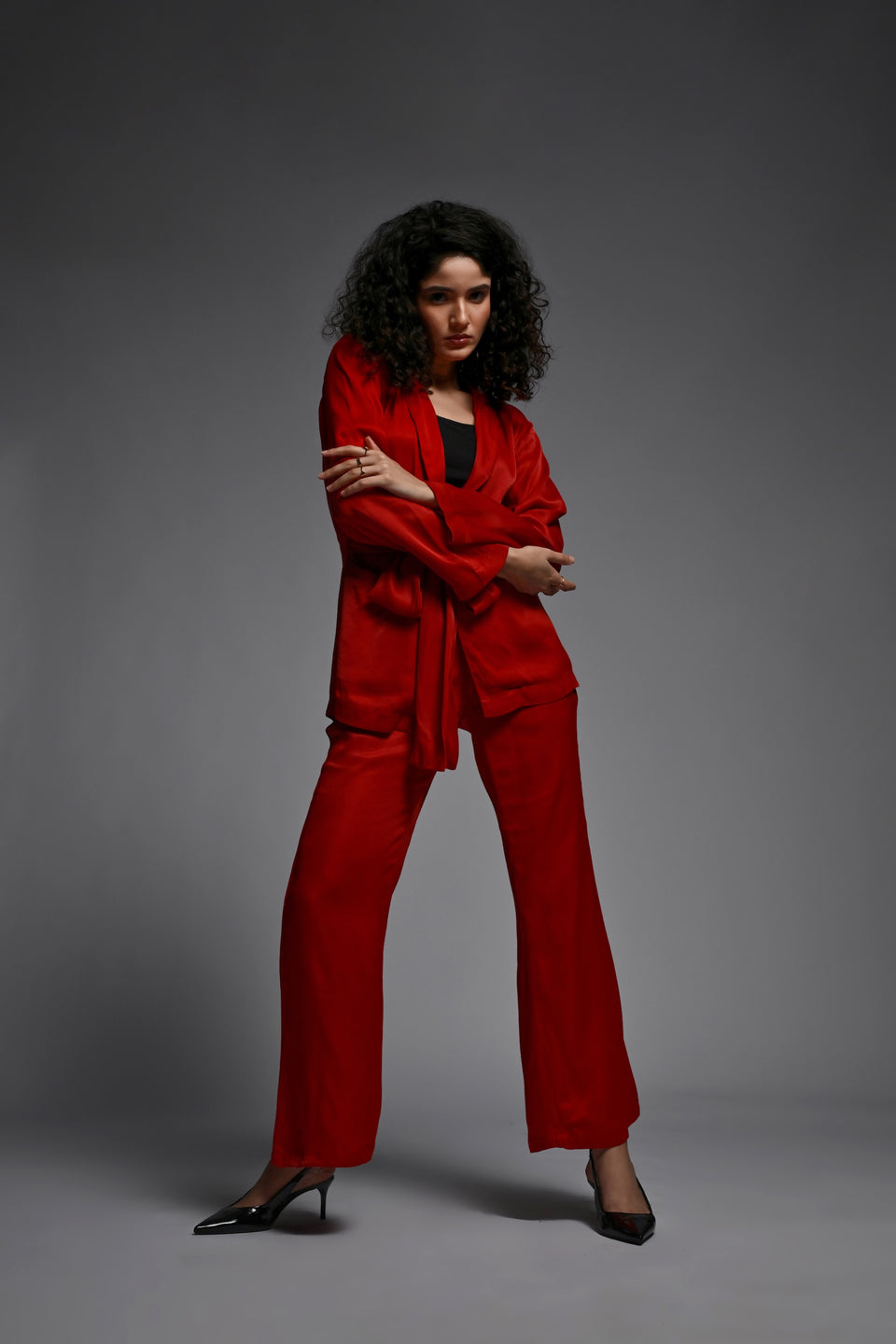 Red Co-ord set with front tie belt