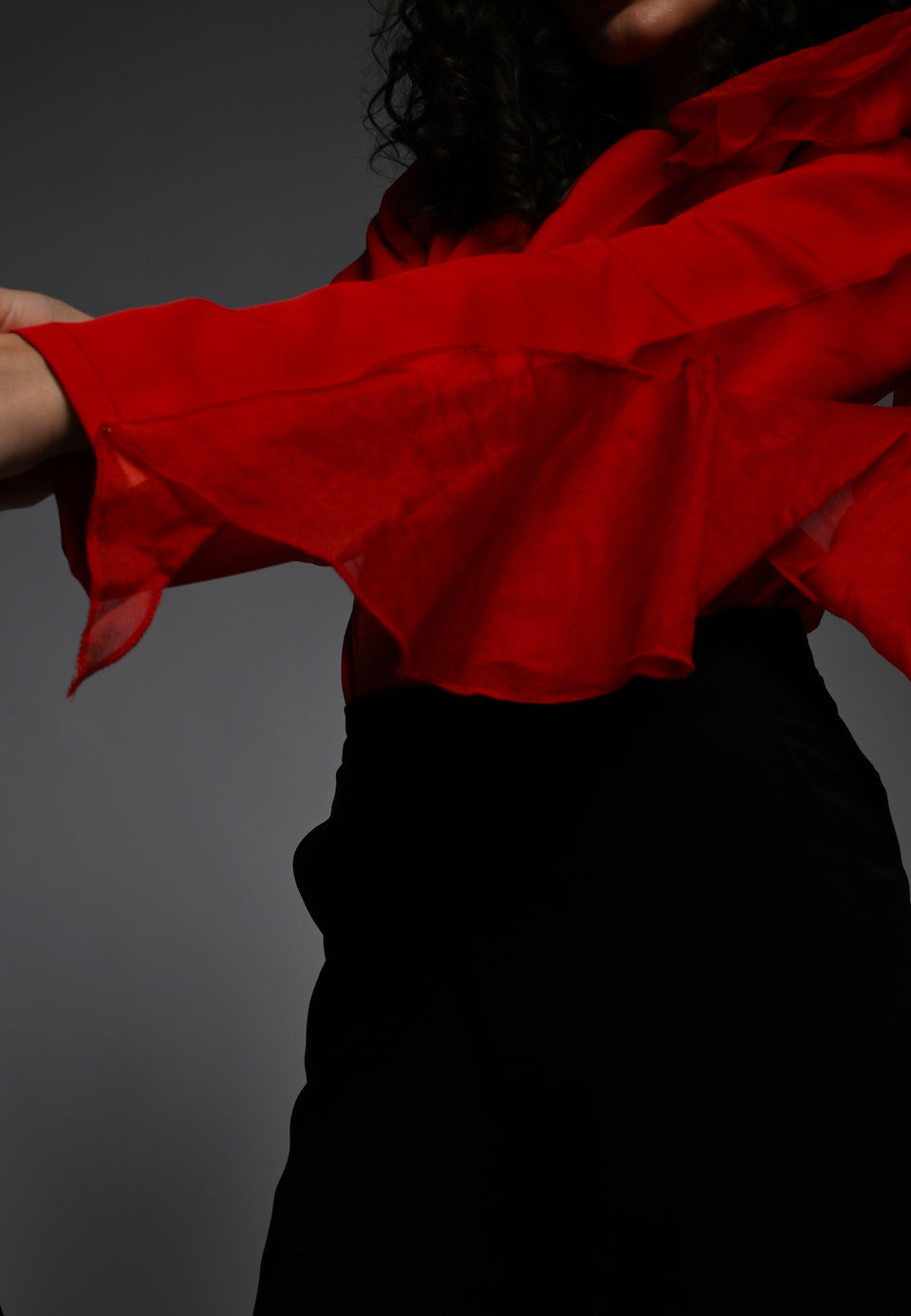 Red shirt with organza frill detailing
