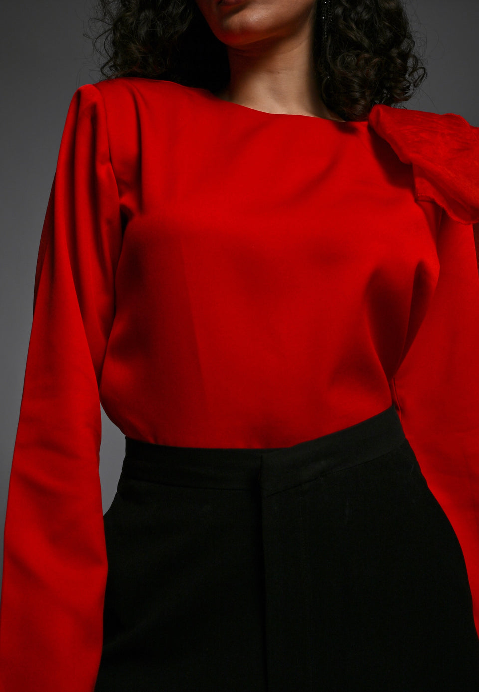 Red shirt with organza frill detailing