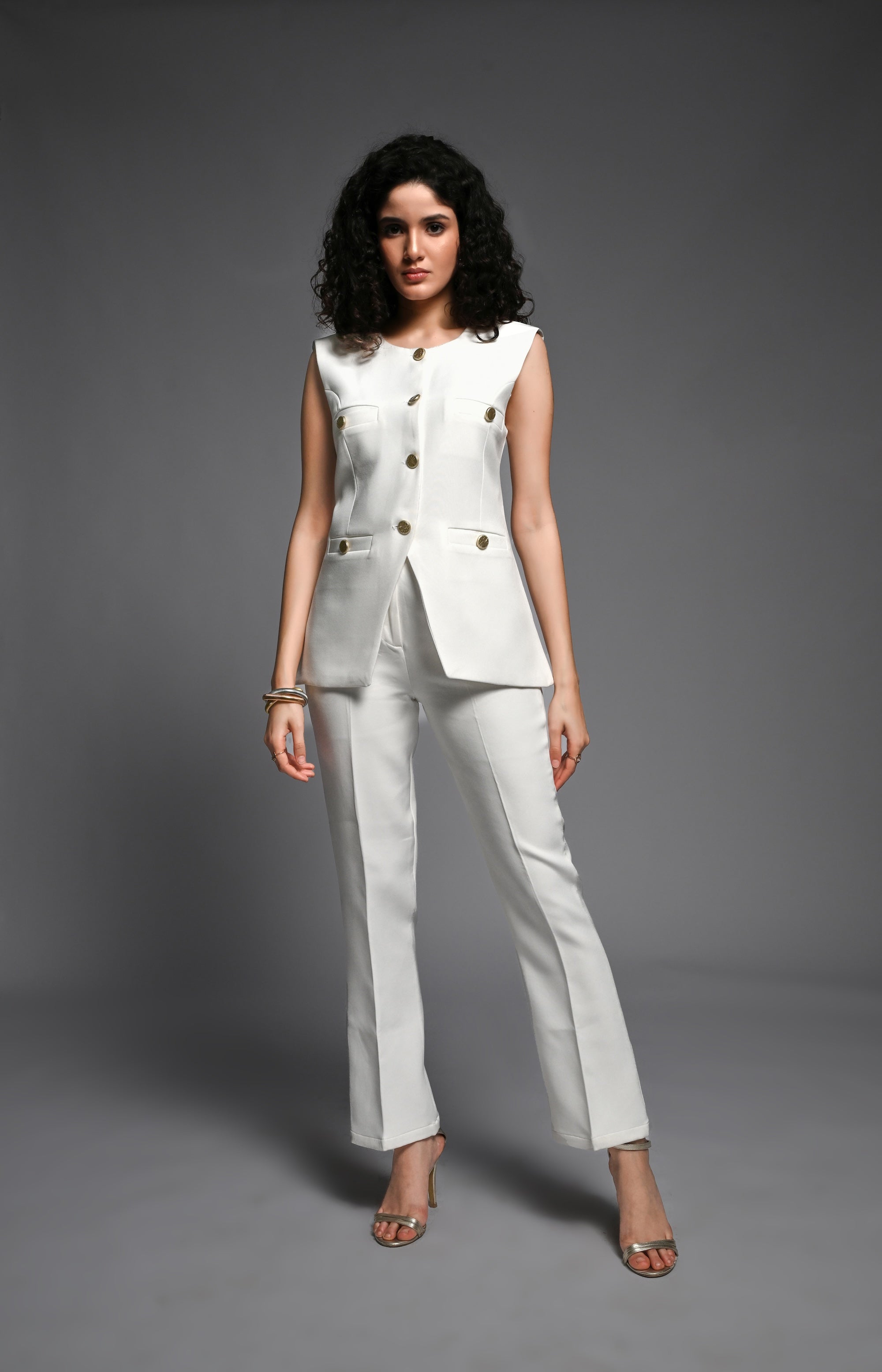 White Waistcoat and Pants co-ord Set