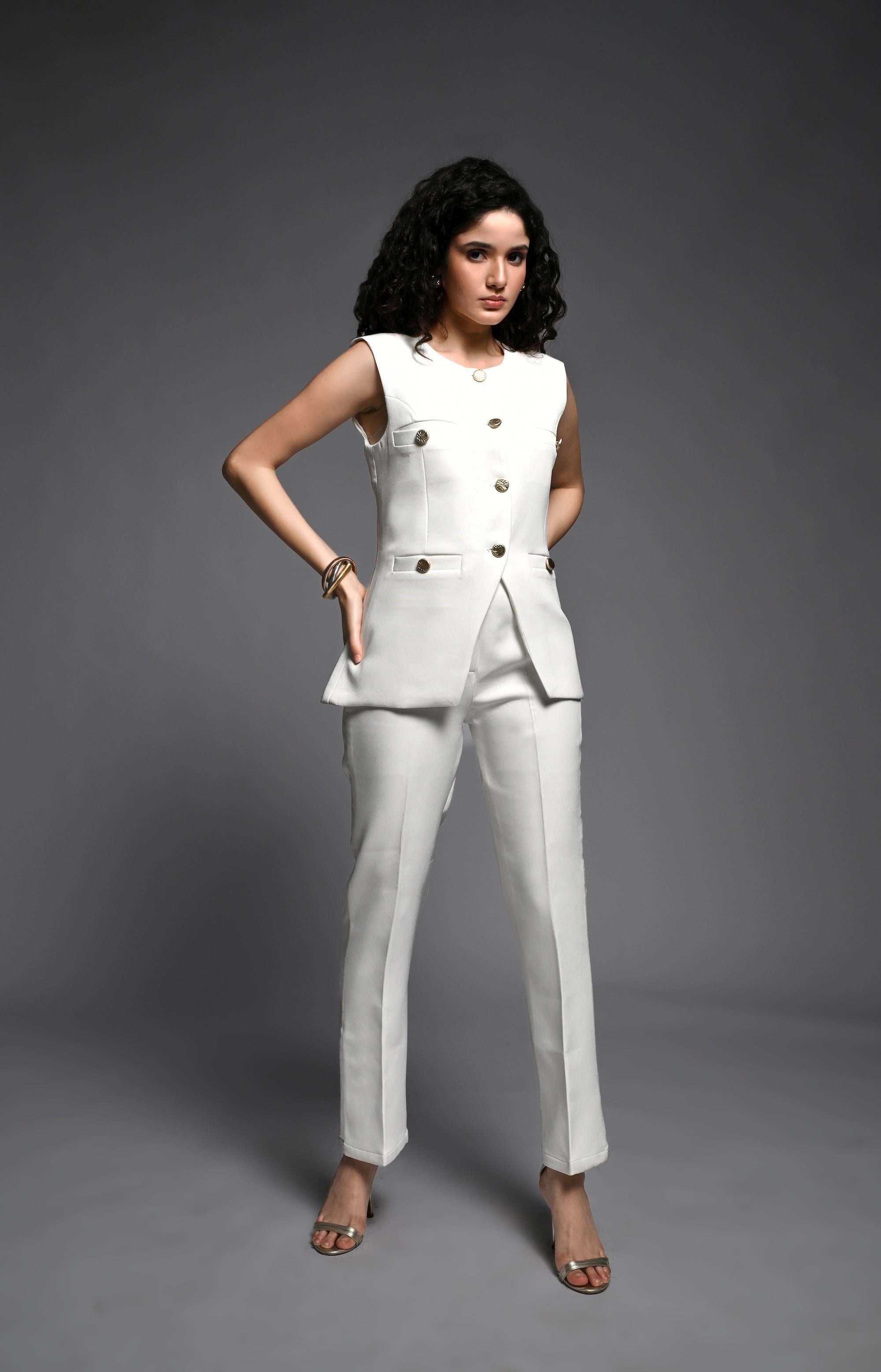 White Waistcoat and Pants co-ord Set