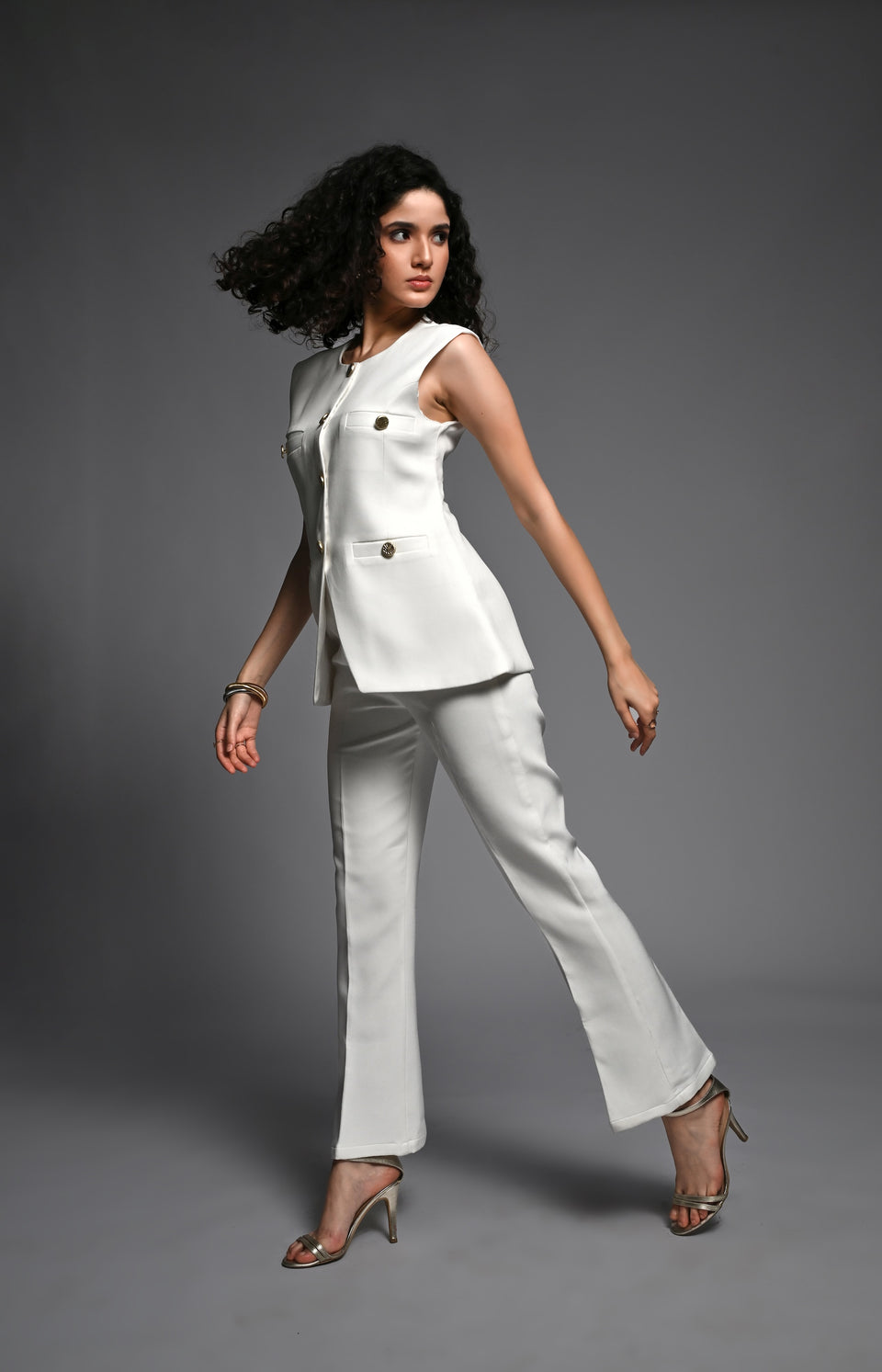 White Waistcoat and Pants co-ord Set