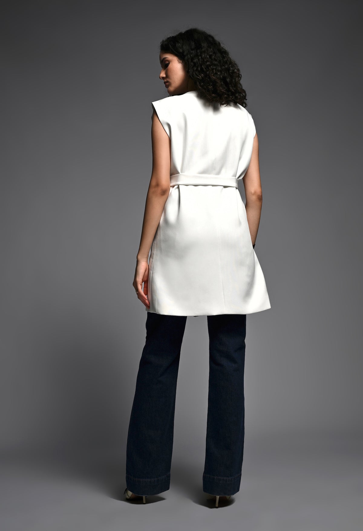 White tailored coat with belt