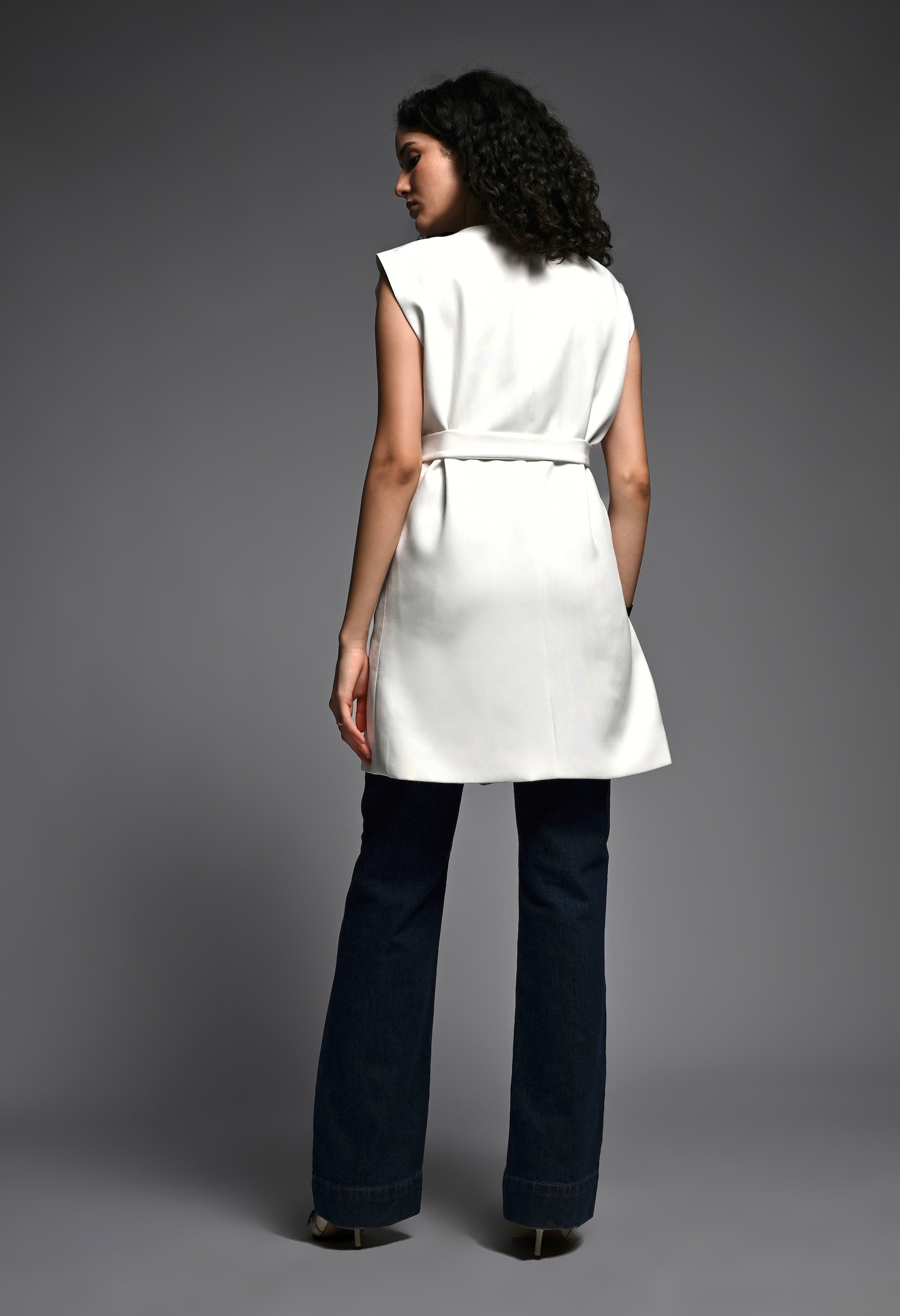 White tailored coat with belt