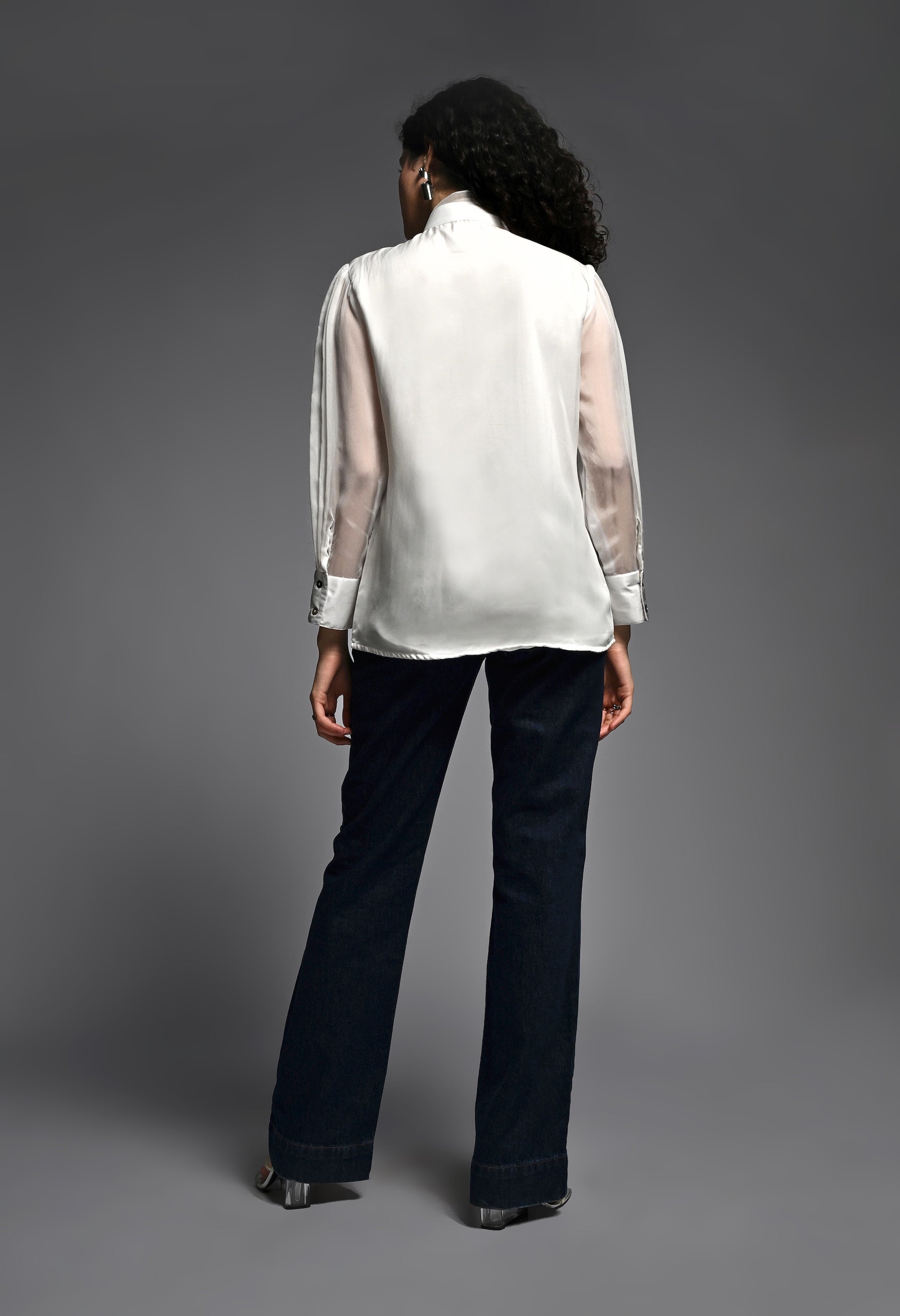 White Organza bow shirt