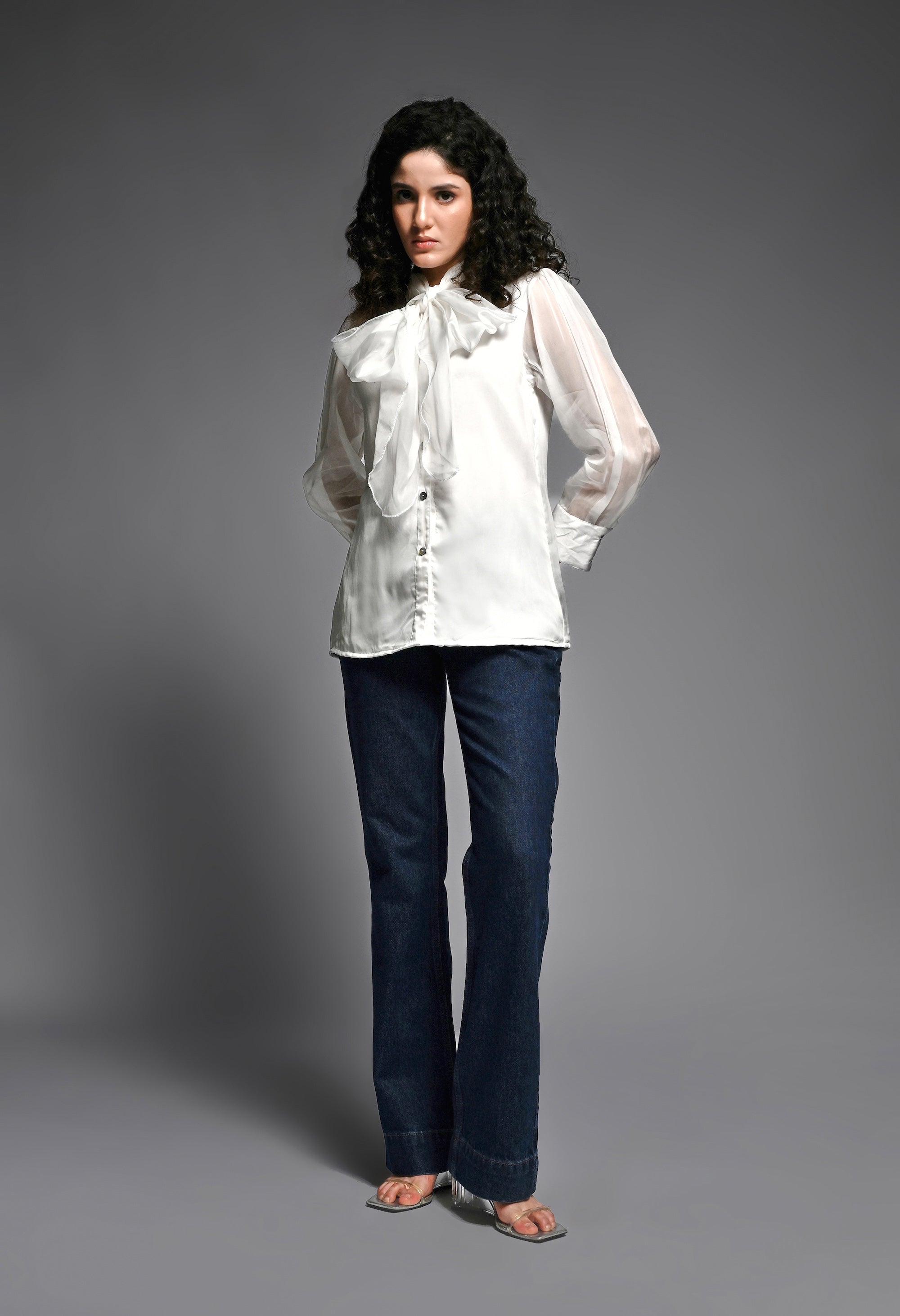 White Organza bow shirt