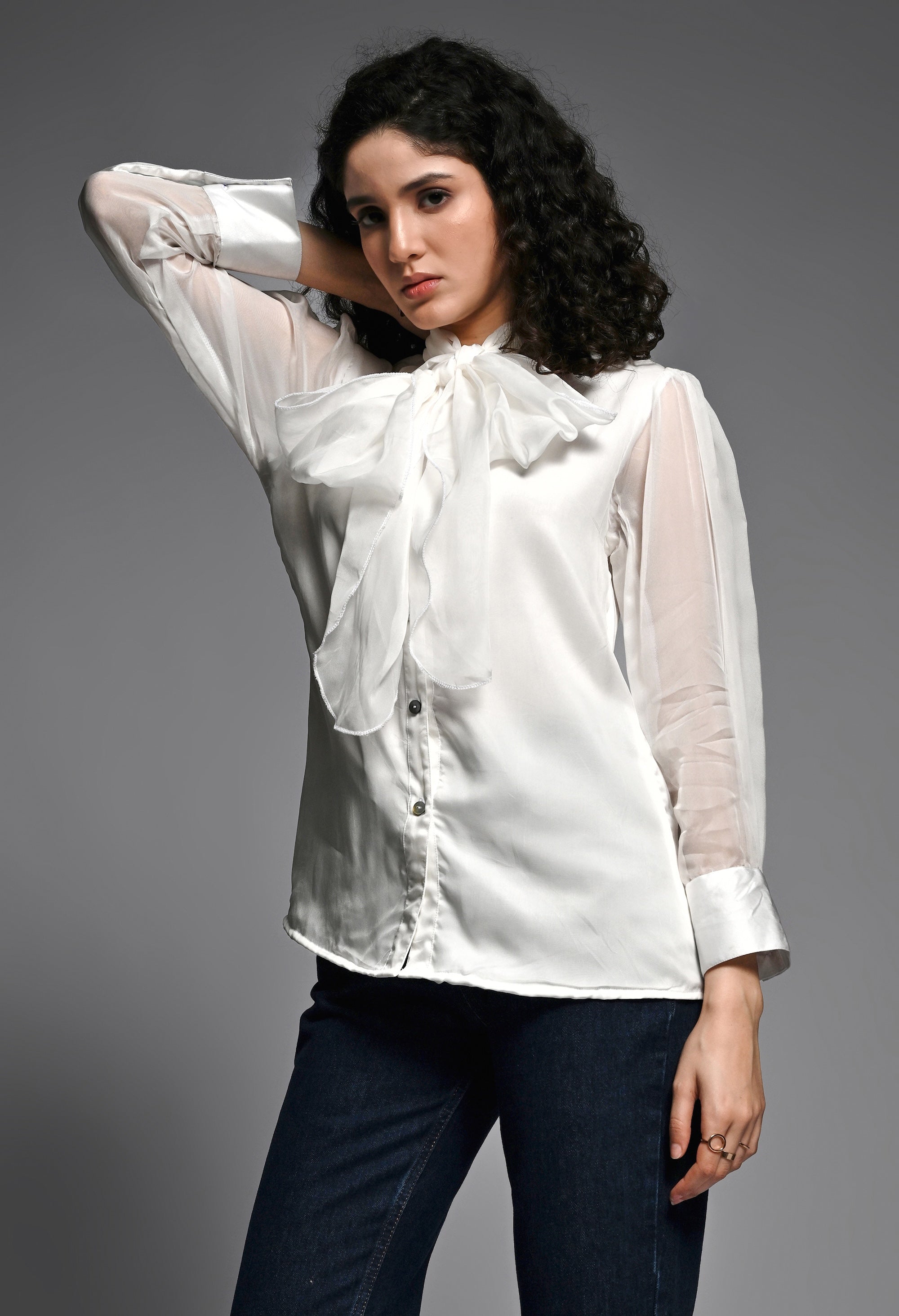 White Organza bow shirt
