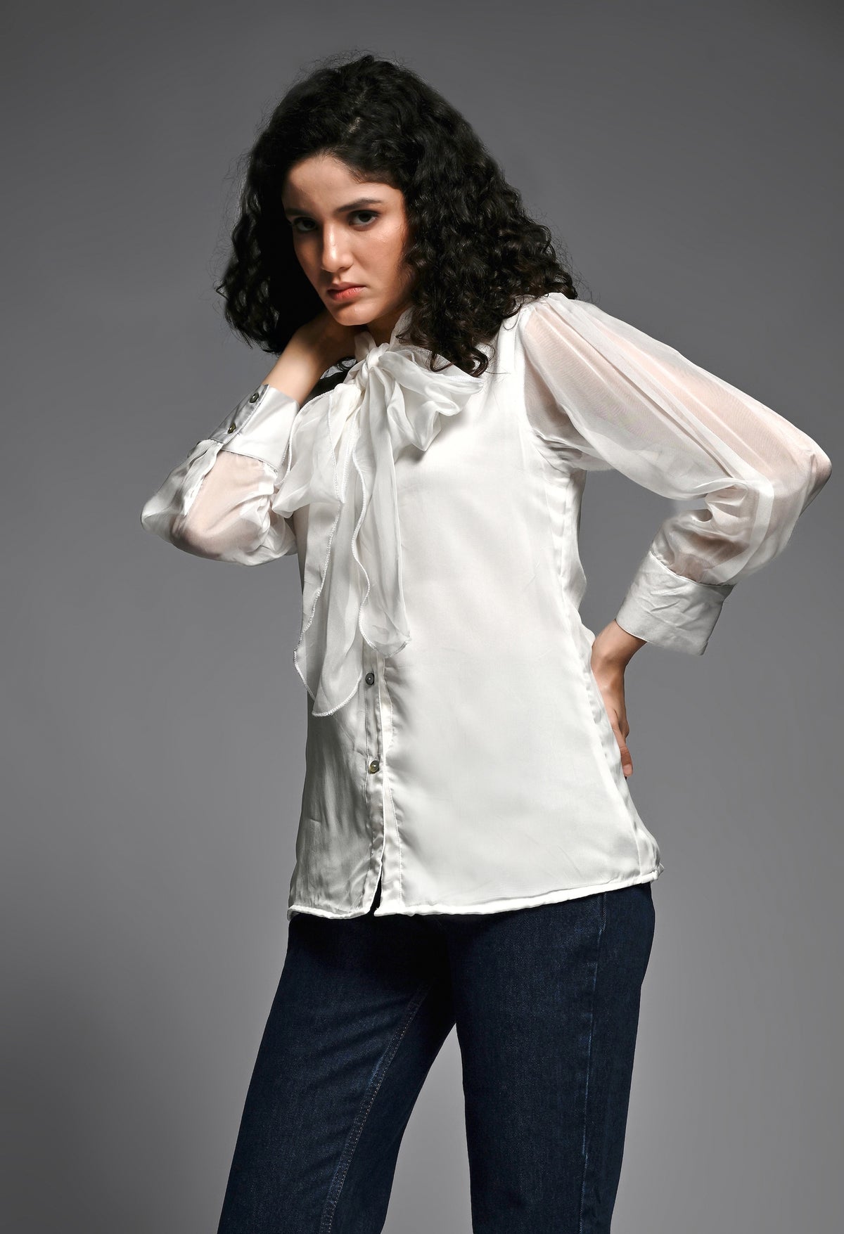 White Organza bow shirt