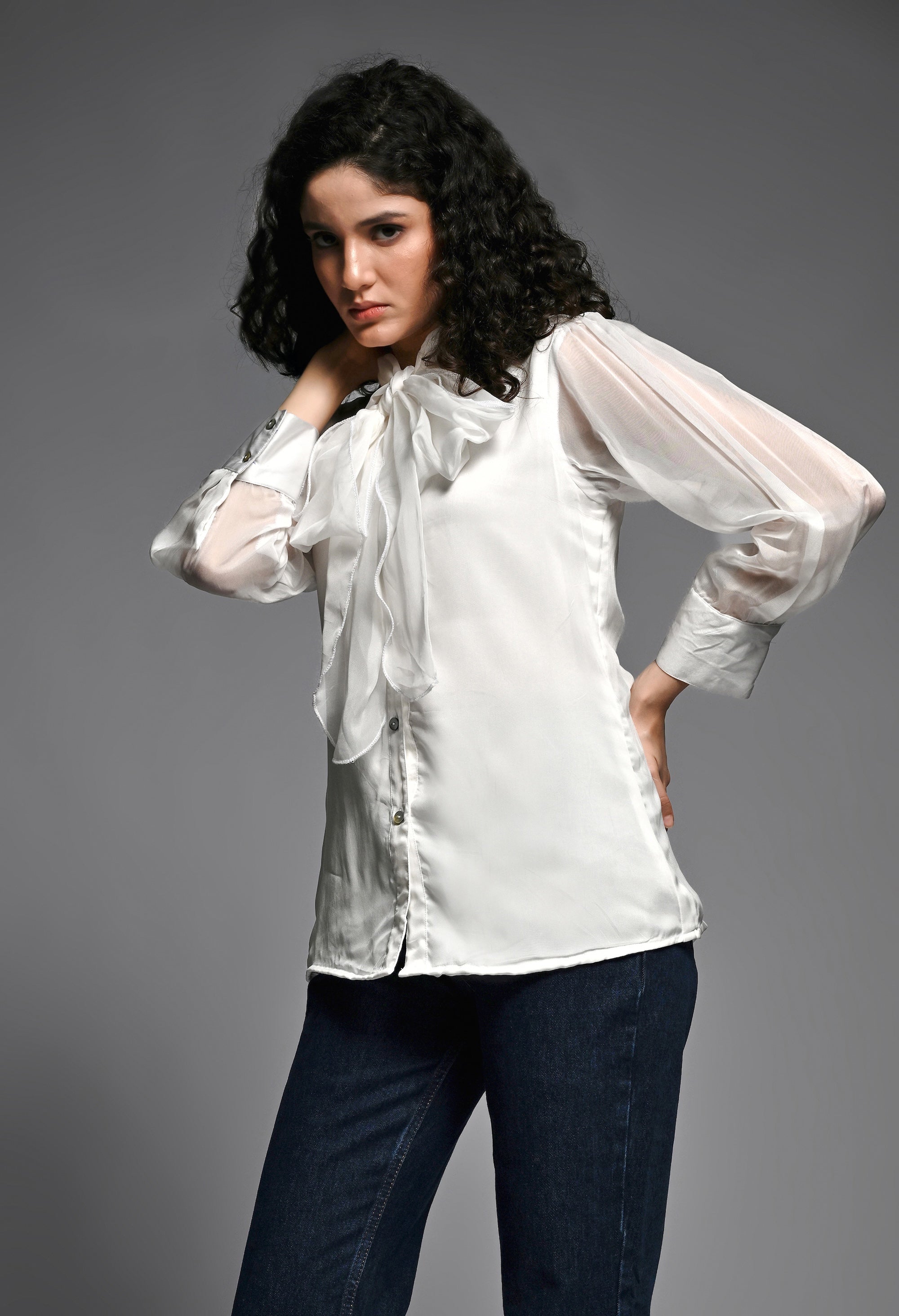 White Organza bow shirt