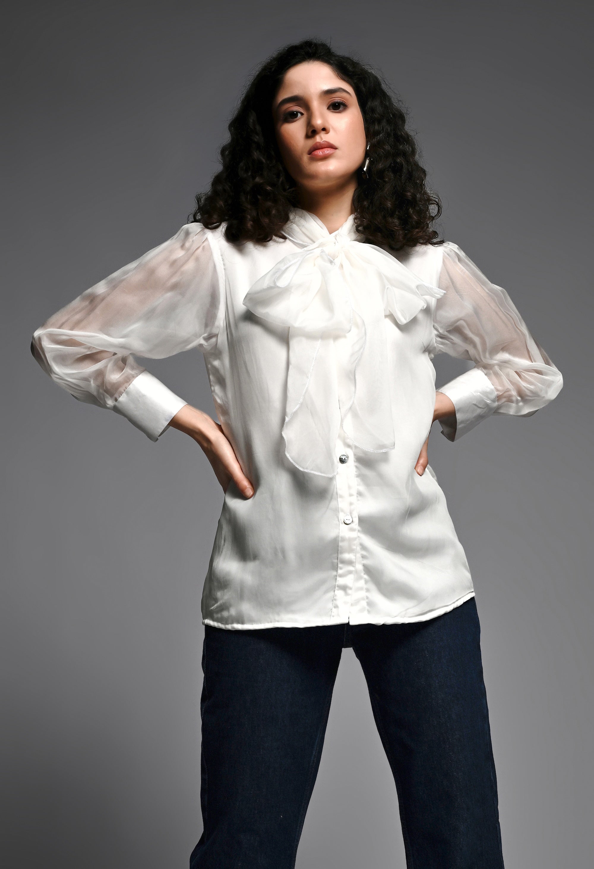 White Organza bow shirt