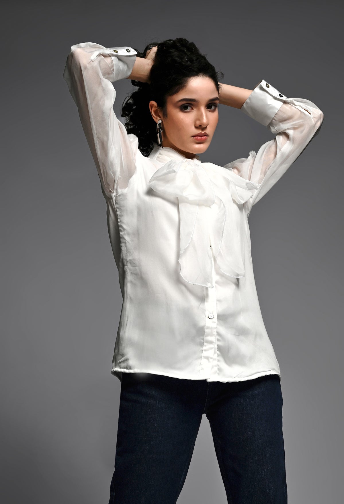 White Organza bow shirt