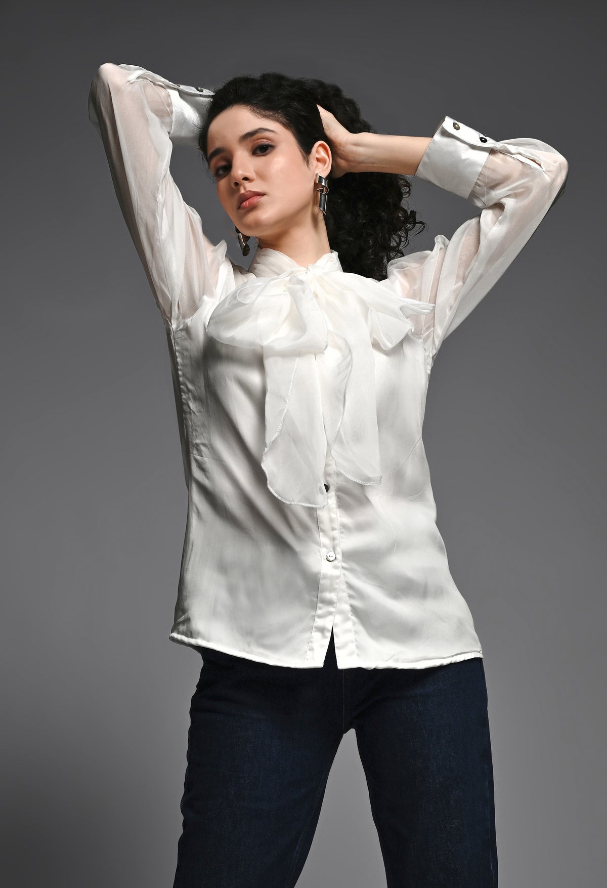 White Organza bow shirt