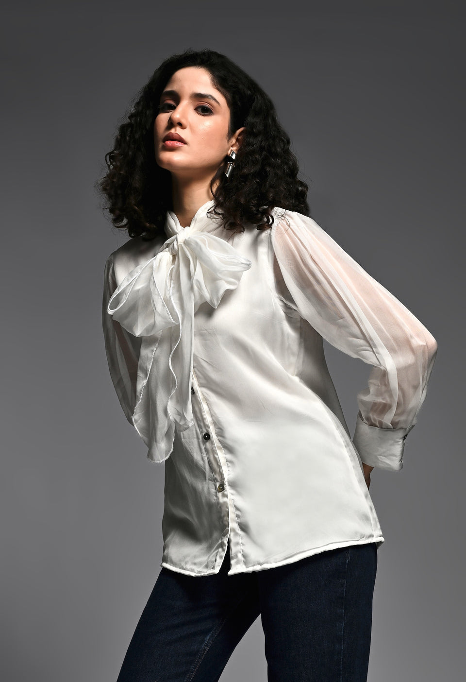 White Organza bow shirt