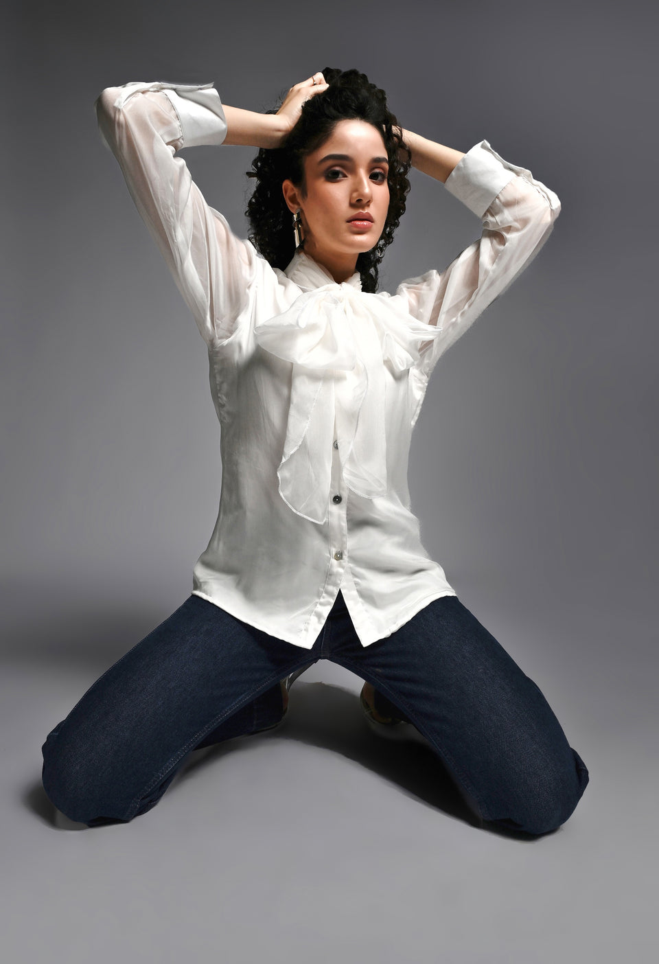 White Organza bow shirt