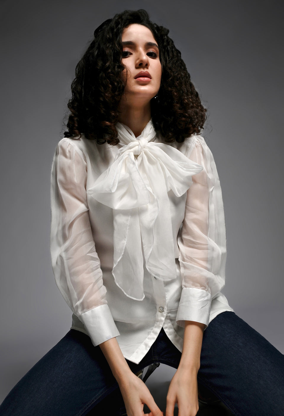White Organza bow shirt