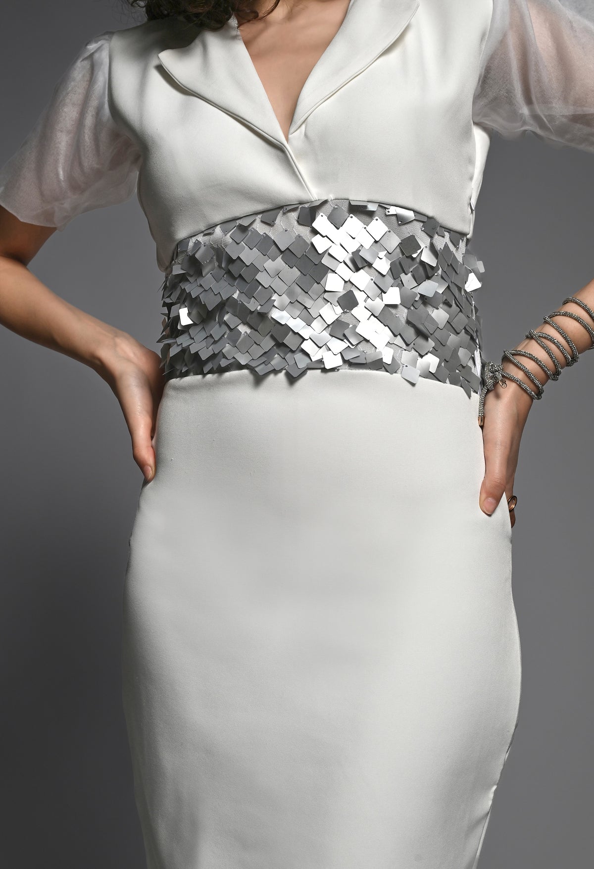 White Dress with Silver Sequence detailing