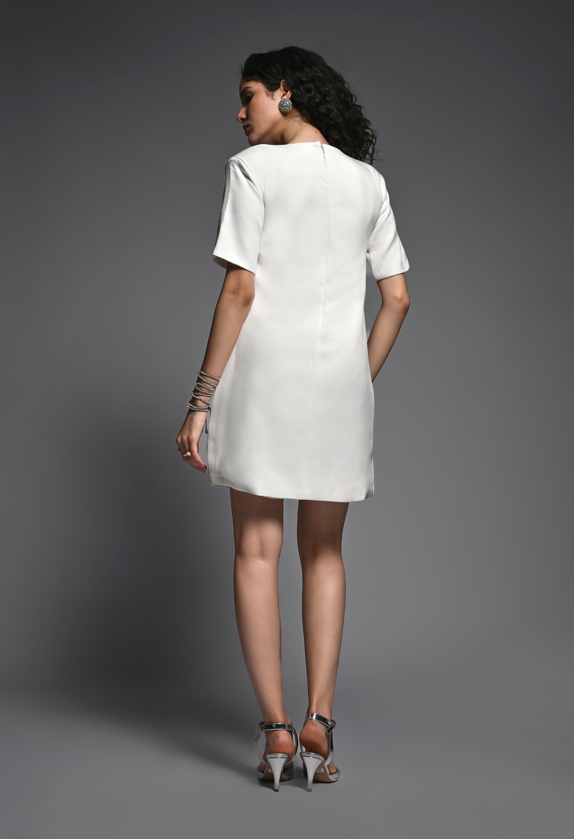 White party short dress with swarowski crystal bows
