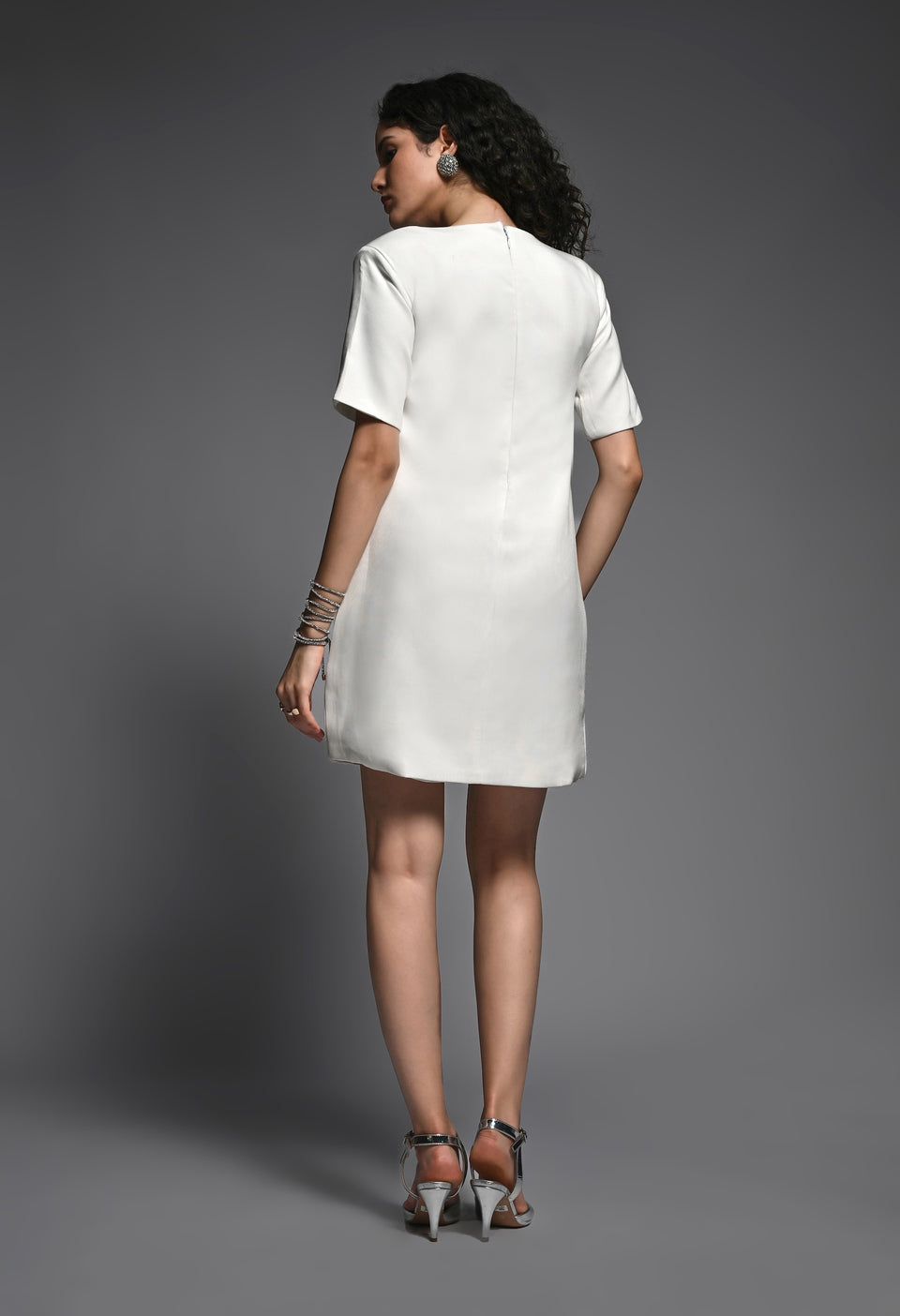 White party short dress with swarowski crystal bows