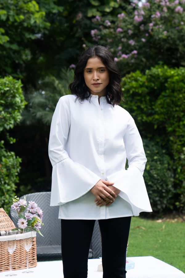 White cotton bell sleeves shirt