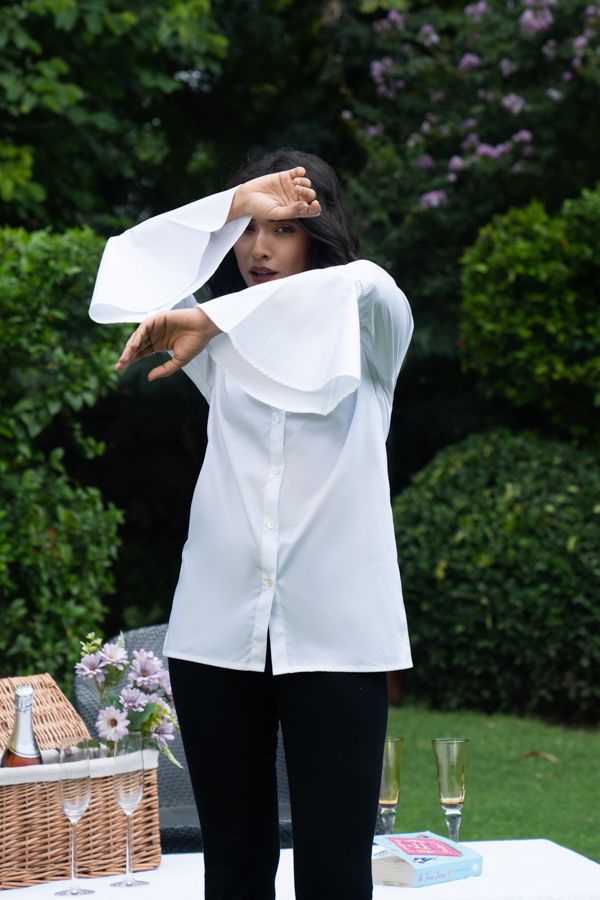 White cotton bell sleeves shirt