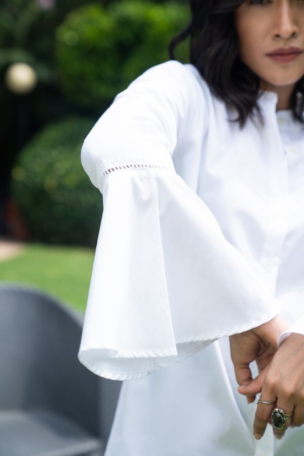White cotton bell sleeves shirt
