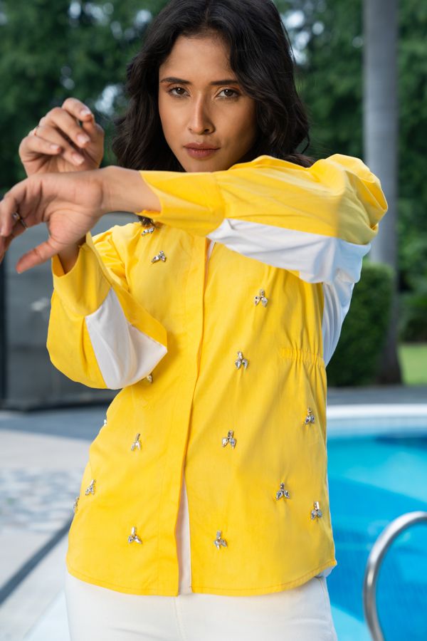 Double coloured rhinestone embroidered shirt
