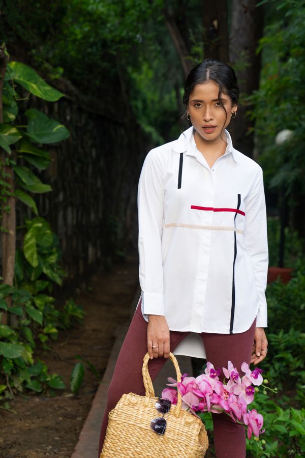 Horizontal and vertical striped detail shirt