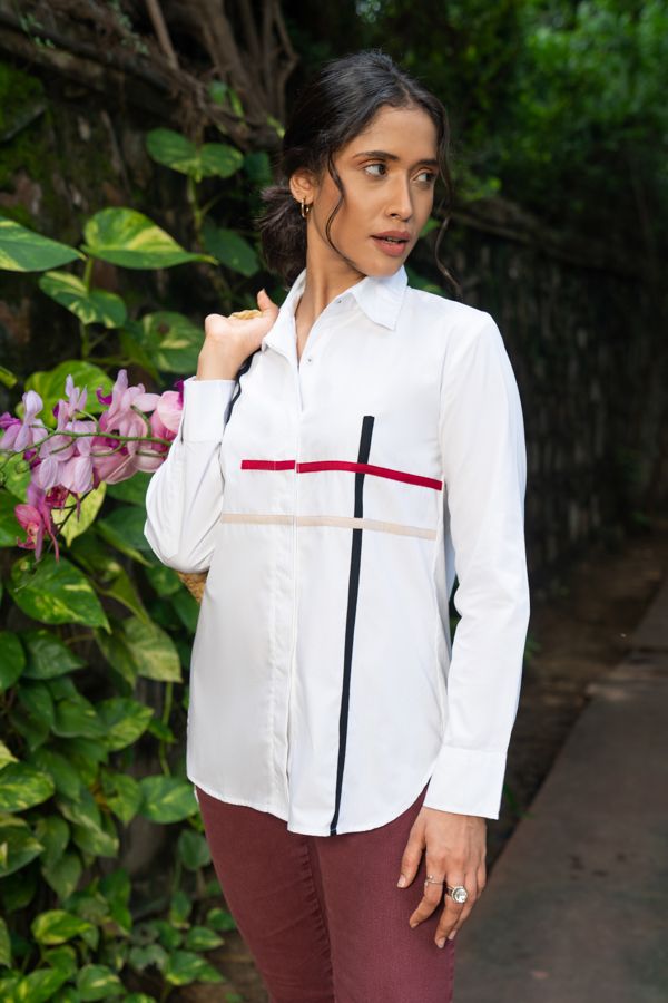 Horizontal and vertical striped detail shirt