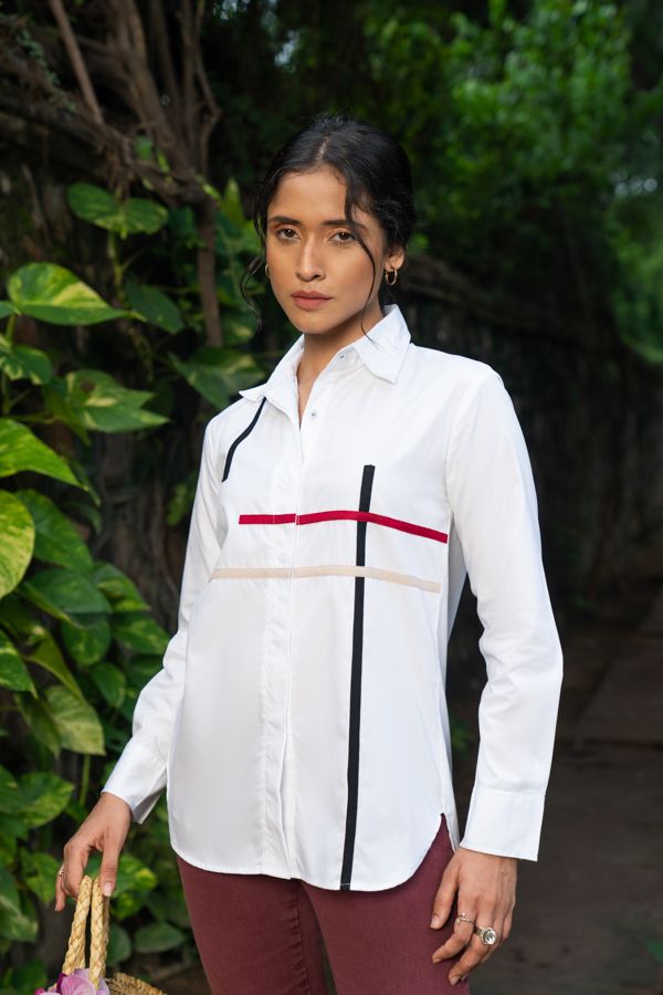 Horizontal and vertical striped detail shirt
