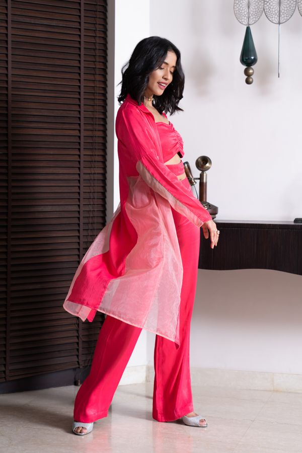 Fuschia pink cape with organza sheer