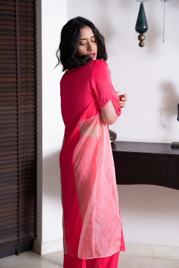Fuschia pink co-ord set with corset and organza sheer