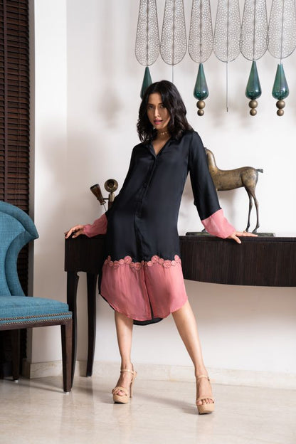 Black and pink sheer dress with floral separates