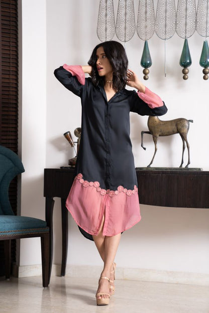 Black and pink sheer dress with floral separates