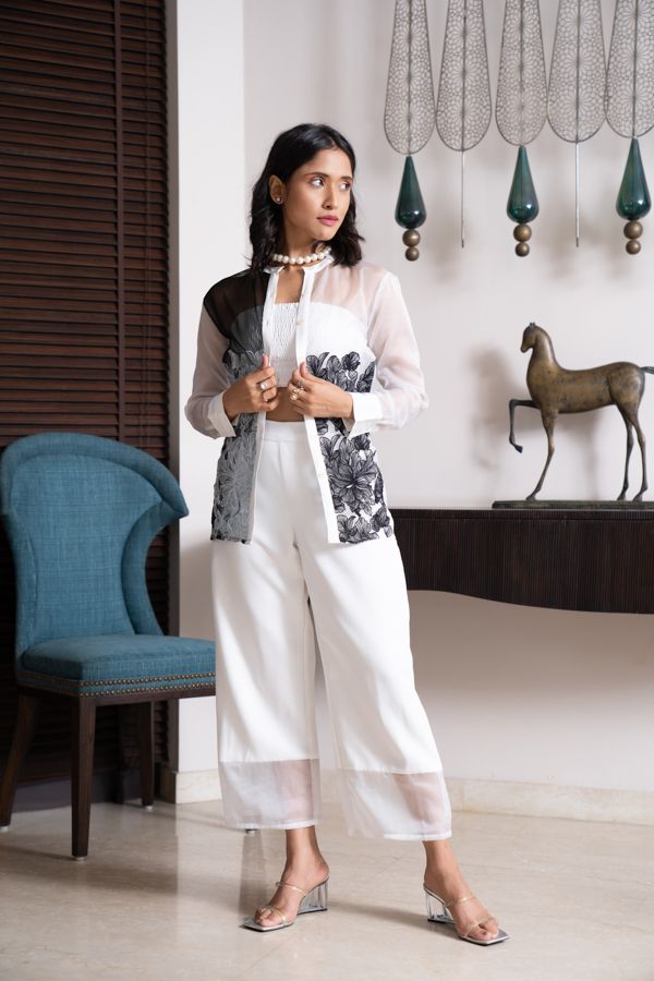 Black and white floral embroidered co-ord set