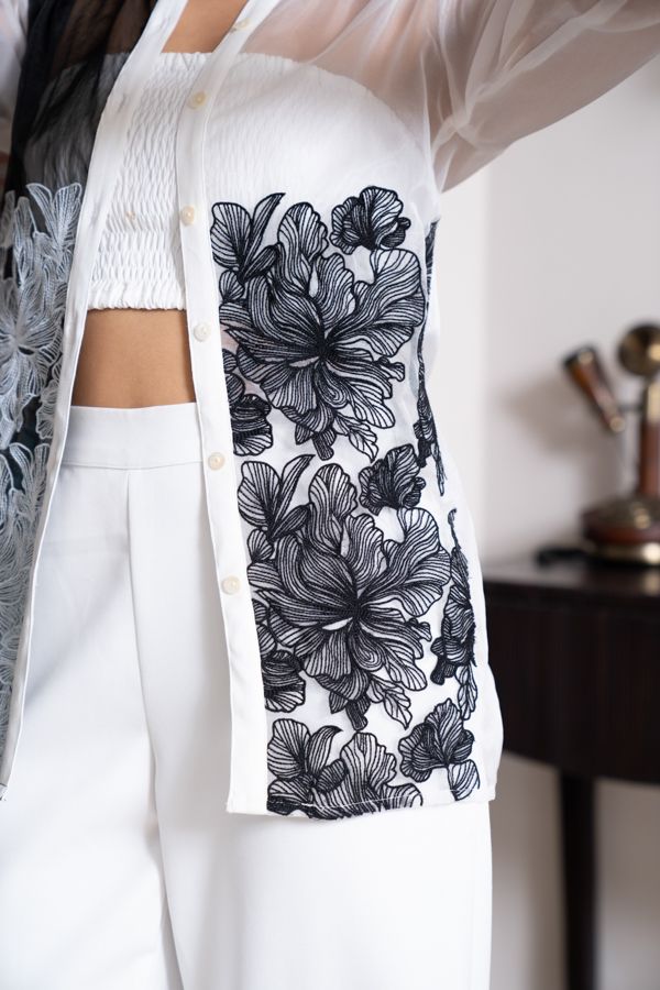 Black and white floral embroidered co-ord set