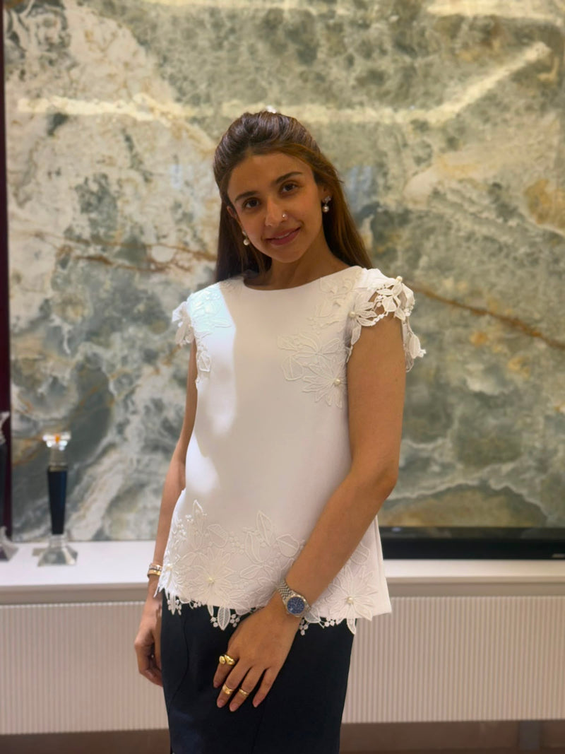Crepe and Lace top with pearl detailing