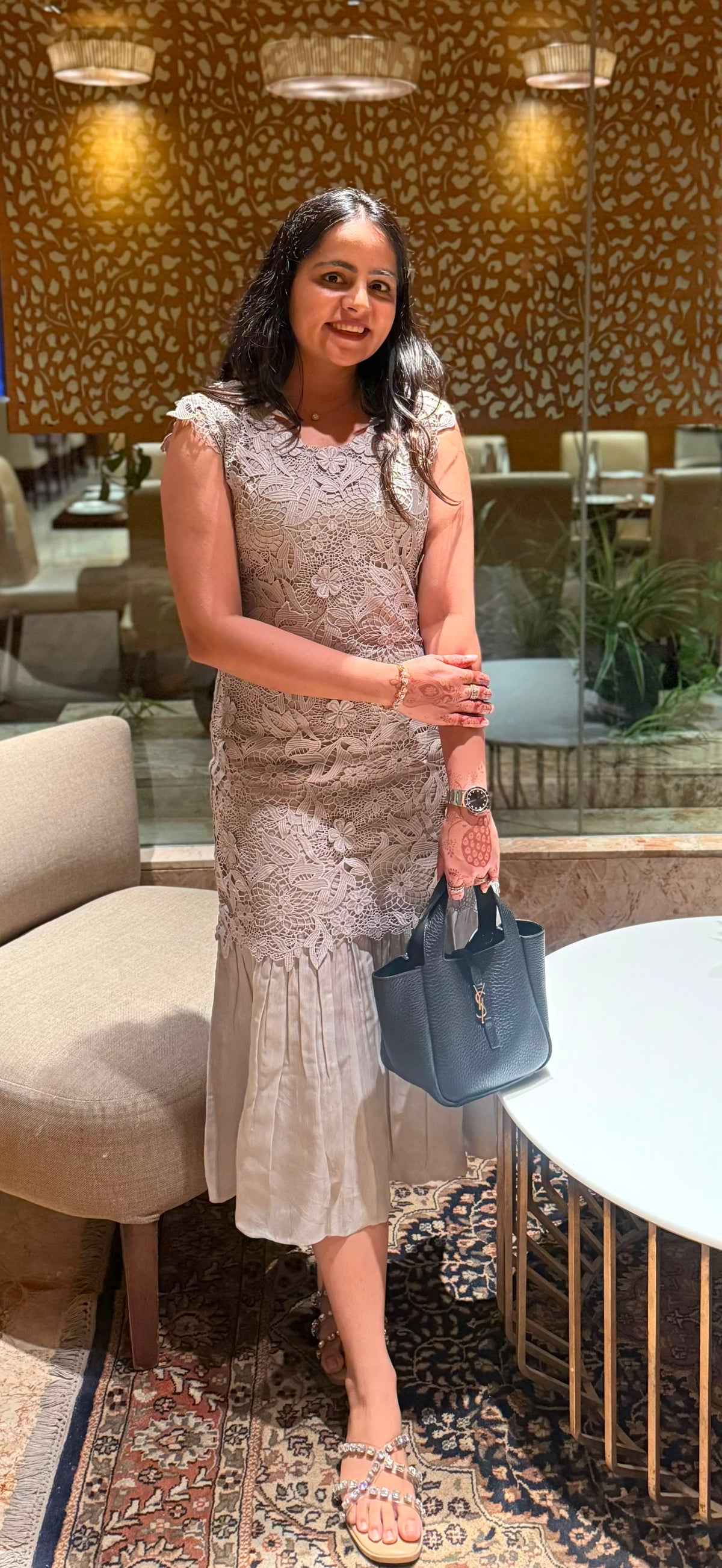 GREY FLORAL LACE MIDI DRESS