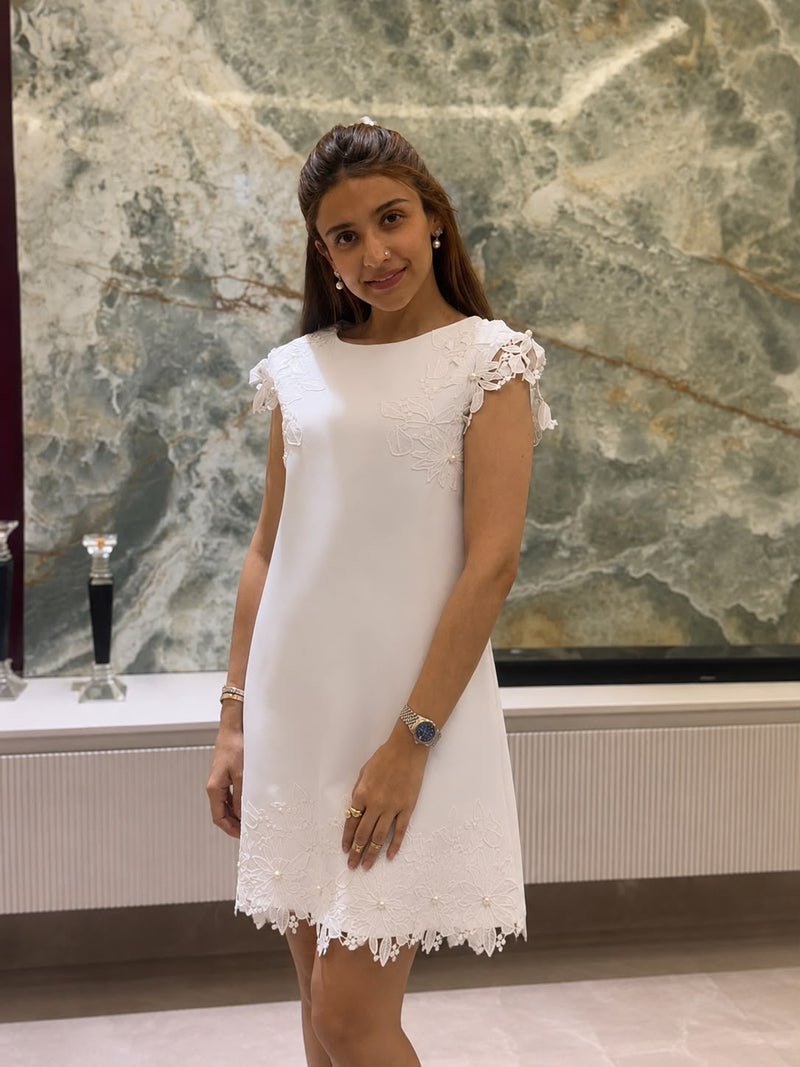 White floral appliqué dress