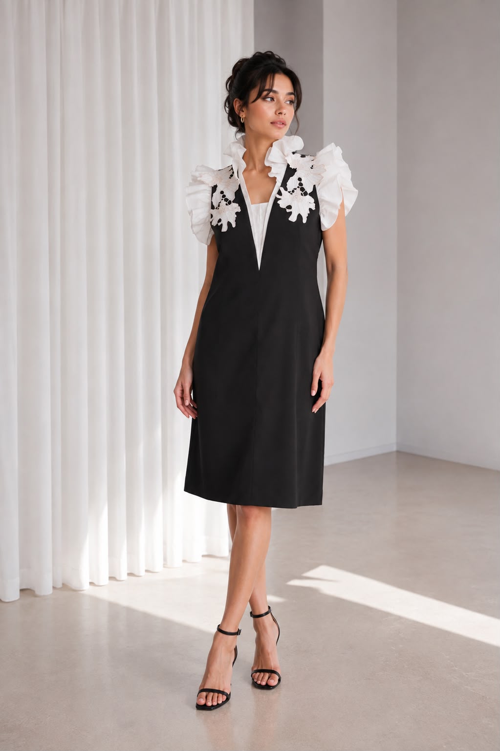 Noir Lace Ruffle Mini Dress