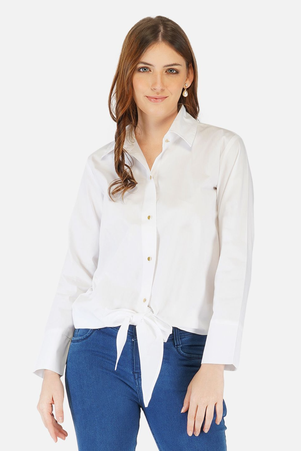 Button up crop cotton shirt with knot