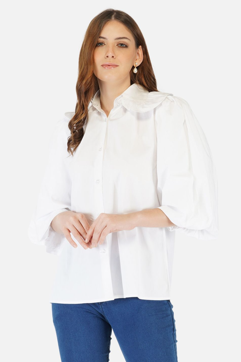 Balloon sleeves, pleated back blouse