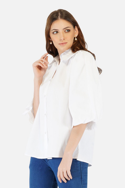 Balloon sleeves, pleated back blouse