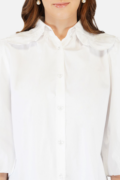 Balloon sleeves, pleated back blouse