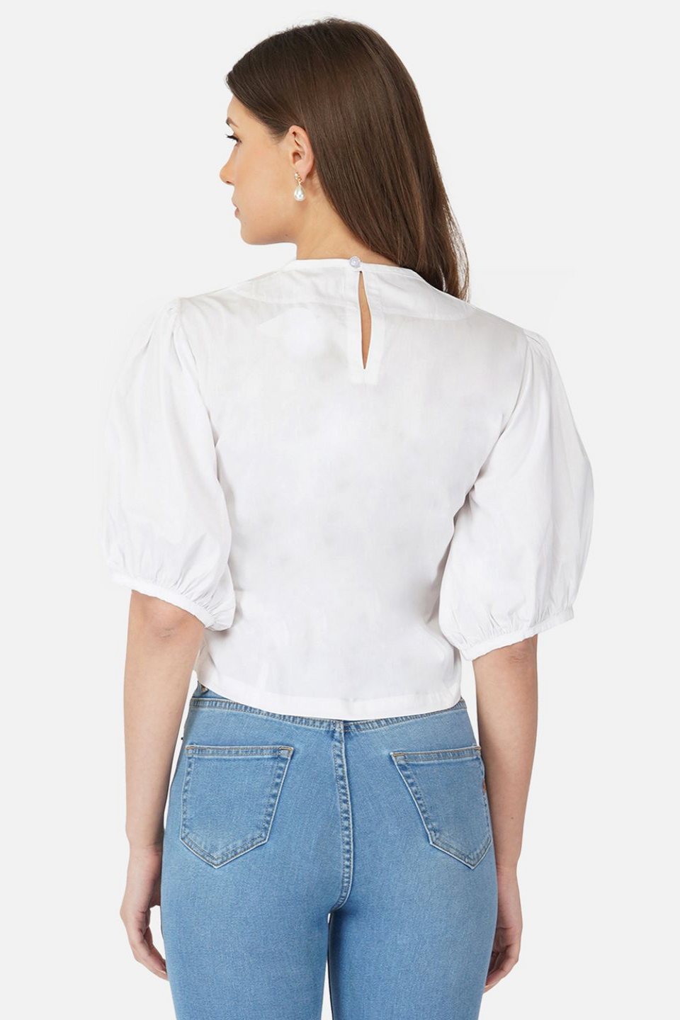 White puffed sleeves top with multicolour stripes
