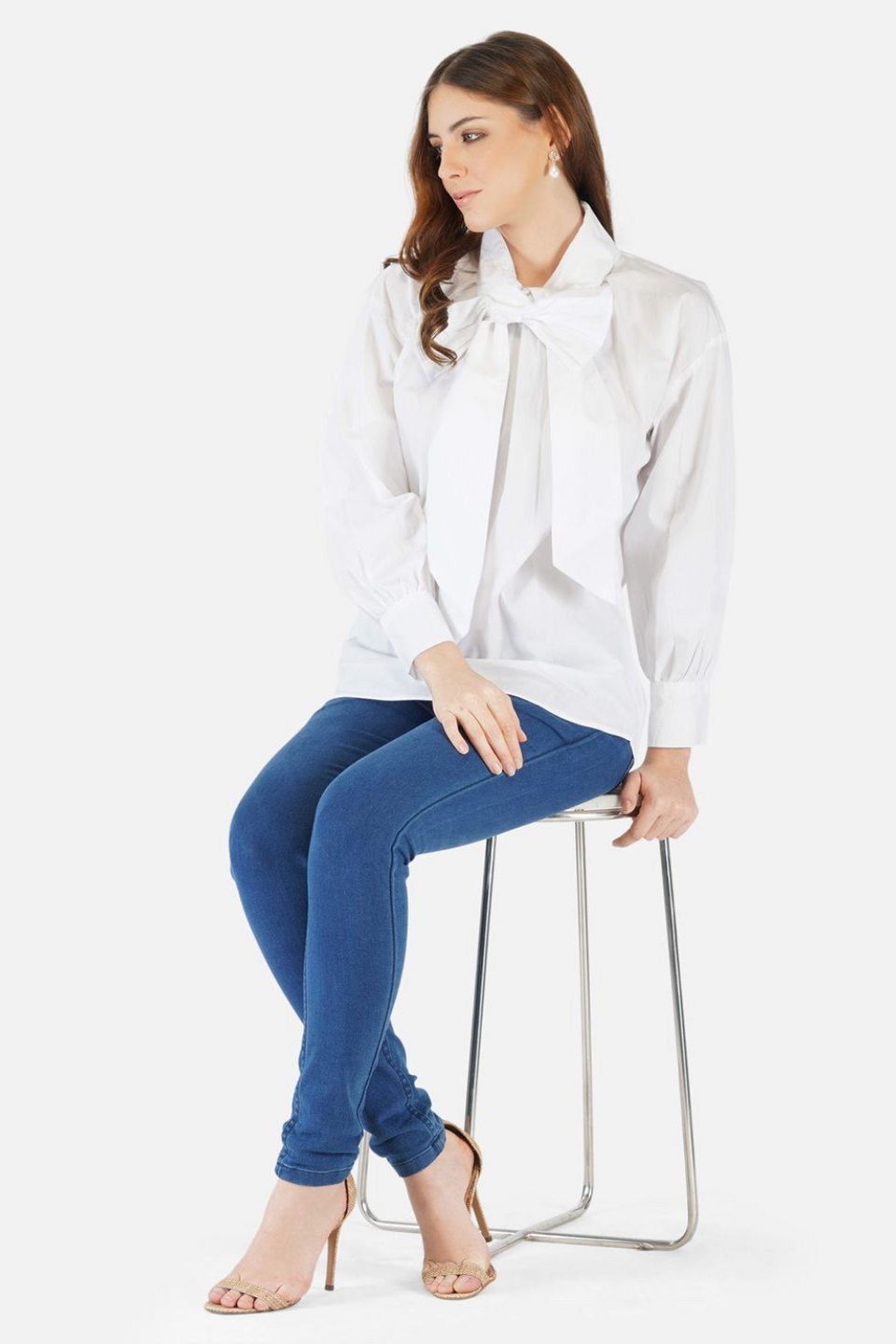 Classic white shirt with tie up details at the neck